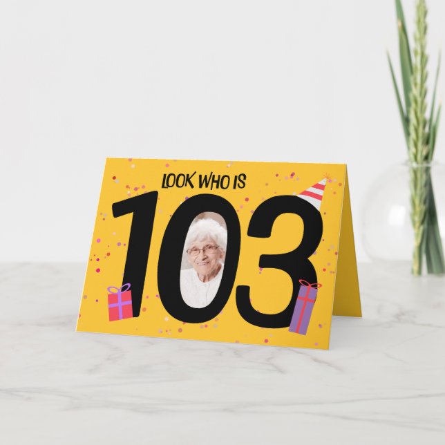 Cartes Pour Fêtes Annuelles Joyeux 103e anniversaire Big 103 cadre photo (Devant)