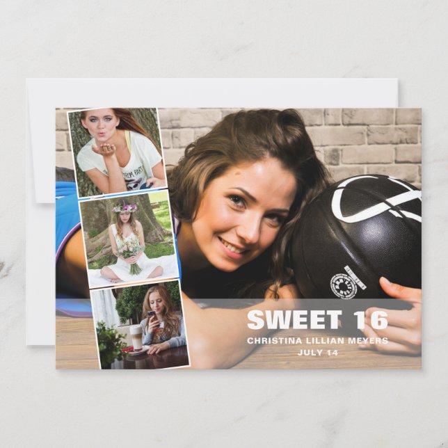 Cartes Pour Fêtes Annuelles Joyeux 16e anniversaire 4 Collage photo Anniversai (Devant)