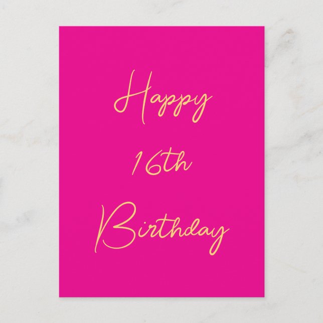Cartes Pour Fêtes Annuelles Joyeux 16e anniversaire Seteen Gold Hot Pink 2025 (Devant)