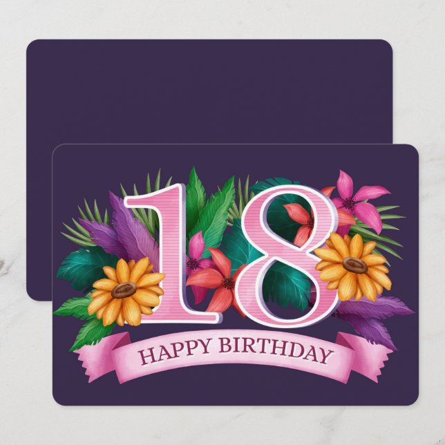 Cartes Pour Fêtes Annuelles Joyeux 18ème anniversaire (Devant / Derrière)