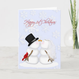 Cartes Pour Fêtes Annuelles Joyeux 1er Noël, couple neige, flocons de neige