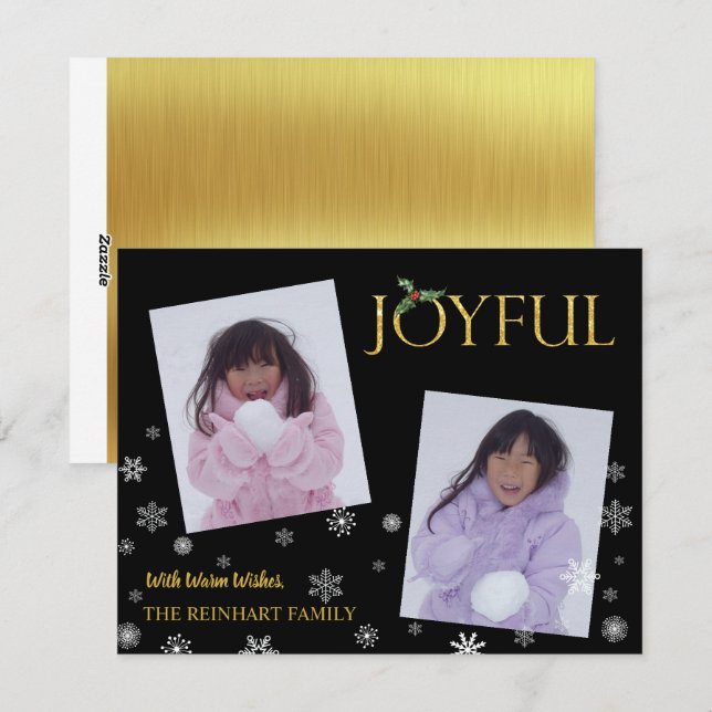 Cartes Pour Fêtes Annuelles JOYEUX 2 Photo Flocons de Neige Noël (Devant / Derrière)