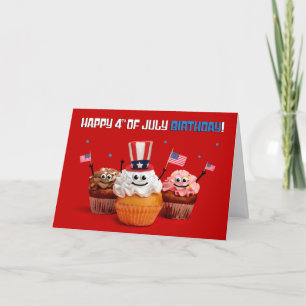 Cartes Pour Fêtes Annuelles Joyeux 4 juillet Anniversaire Cute Patriotic Cupca