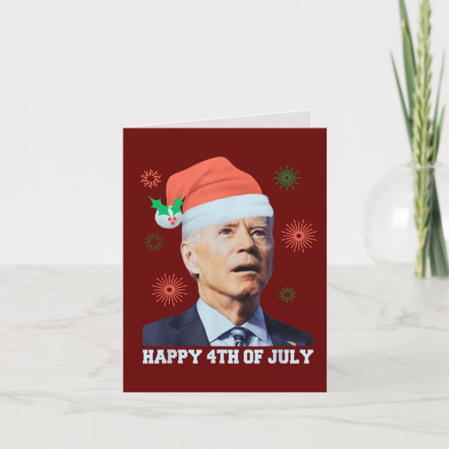 Cartes Pour Fêtes Annuelles Joyeux 4 juillet Biden Noël Chapeau Santa Drôle  (Devant)