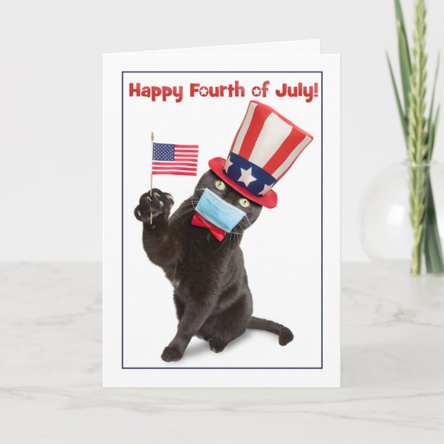 Cartes Pour Fêtes Annuelles Joyeux 4 Juillet Chat en Humour Masque Visage (Devant)