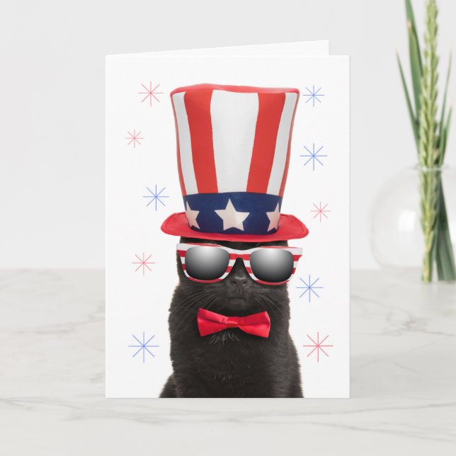 Cartes Pour Fêtes Annuelles Joyeux 4 Juillet Cool Chat en Lunettes de soleil H (Devant)