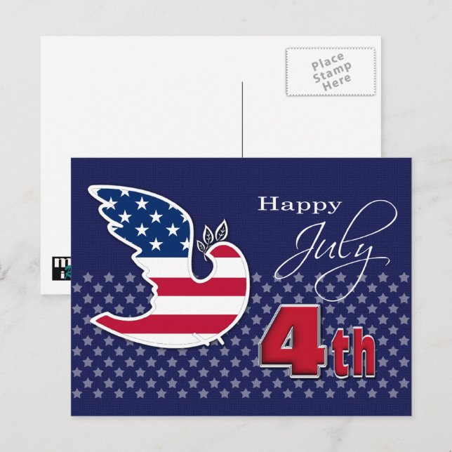 Cartes Pour Fêtes Annuelles Joyeux 4 juillet. Peace Dove Patriotic (Devant / Derrière)