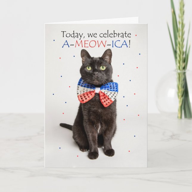 Cartes Pour Fêtes Annuelles Joyeux 4 Juillet pour tous mignon chat patriotique (Devant)