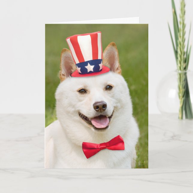Cartes Pour Fêtes Annuelles Joyeux 4 Juillet Shiba Inu Chien en Casquette (Devant)
