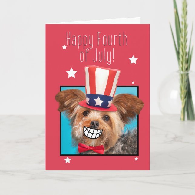 Cartes Pour Fêtes Annuelles Joyeux 4 Juillet souriant Yorkie Chien Humour (Devant)