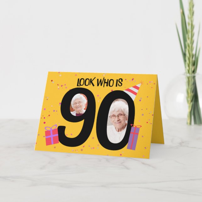 Cartes Pour Fêtes Annuelles Joyeux 90e anniversaire Big 90 cadre photo (Devant)