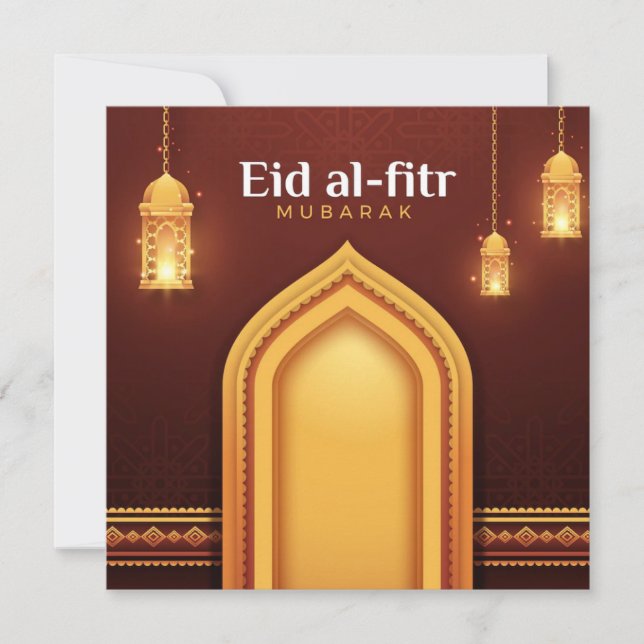 Cartes Pour Fêtes Annuelles Joyeux Aïd Al-Fitr Rouge et or (Devant)