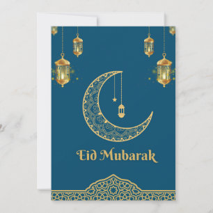 Cartes Pour Fêtes Annuelles Joyeux Aïd el-Moubarak bleu et croissant d'or