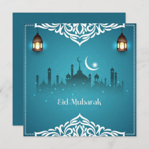 Cartes Pour Fêtes Annuelles Joyeux Aïd Moubarak Blanc Cresent Star Mosquée Ble
