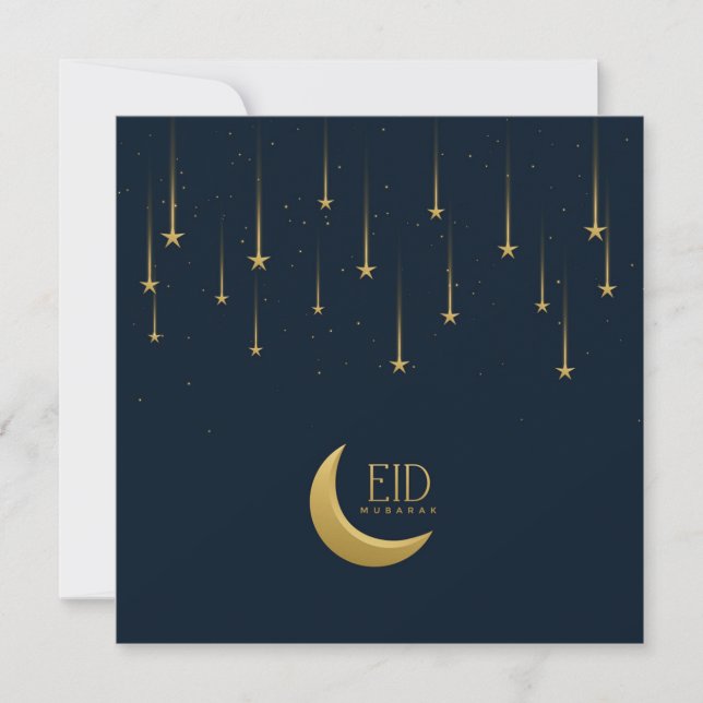 Cartes Pour Fêtes Annuelles Joyeux Aïd Moubarak Crescent Star Gold Blue (Devant)