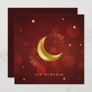 Cartes Pour Fêtes Annuelles Joyeux Aïd Moubarak Cresent Star Gold Motif Rouge