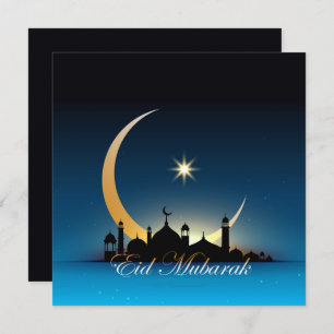 Cartes Pour Fêtes Annuelles Joyeux Aïd Moubarak Cresent Star Mosquée noir Bleu