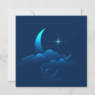 Cartes Pour Fêtes Annuelles Joyeux Aïd Moubarak Cresent Stars Nuage Bleu