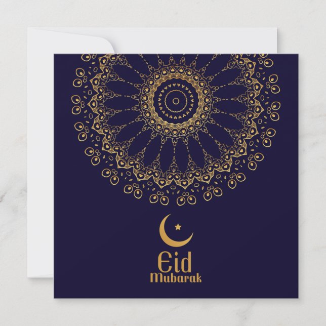 Cartes Pour Fêtes Annuelles Joyeux Aïd Moubarak étoiles Croissant Or bleu (Devant)