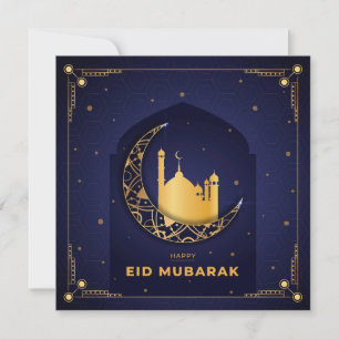 Cartes Pour Fêtes Annuelles Joyeux Aïd Moubarak Gold Croissant Star Mosquée Bl
