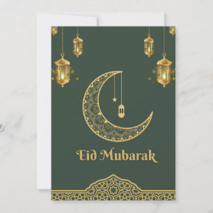 Cartes Pour Fêtes Annuelles Joyeux Aïd Moubarak vert foncé et croissant doré
