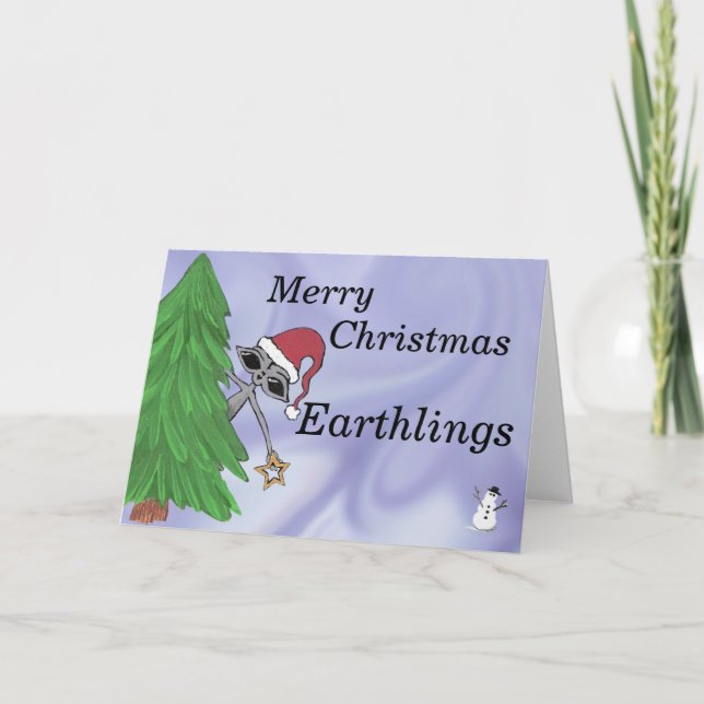 Cartes Pour Fêtes Annuelles Joyeux Alien des Earthlings de Noël (Devant)