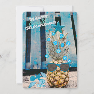 Cartes Pour Fêtes Annuelles Joyeux ananas de Noël côtier sur la plage