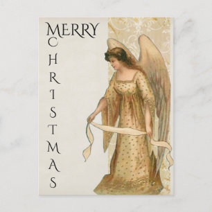 Cartes Pour Fêtes Annuelles Joyeux Ange de Noël en Crème et Or