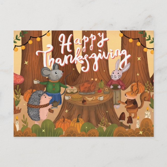 Cartes Pour Fêtes Annuelles Joyeux animaux adorables Thanksgiving (Devant)