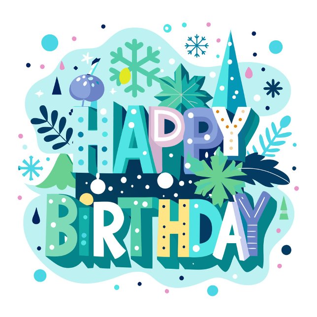 Cartes Pour Fêtes Annuelles Joyeux Anniversaire  (The Happy Birthday Card features a whimsical winter landscape with stylized trees and plants.)