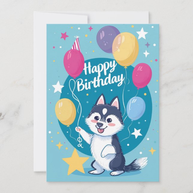 Cartes Pour Fêtes Annuelles Joyeux anniversaire à Cute Husky (Devant)