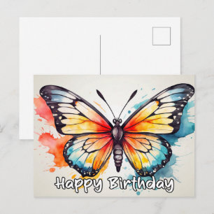 Cartes Pour Fêtes Annuelles Joyeux anniversaire aquarelle papillon Doodle Art