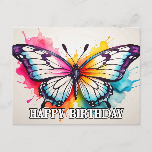Cartes Pour Fêtes Annuelles Joyeux Anniversaire Artistique Papillon Aquarelle  (Devant)