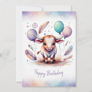 Cartes Pour Fêtes Annuelles Joyeux Anniversaire au Texas Longhorn Aquarelle Ad