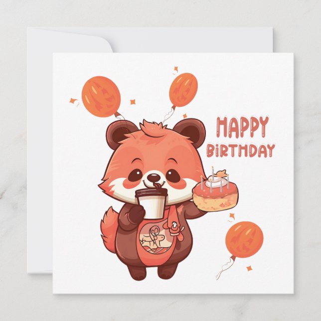 Cartes Pour Fêtes Annuelles "Joyeux anniversaire avec un joli Raccoon et un gâ (Devant)