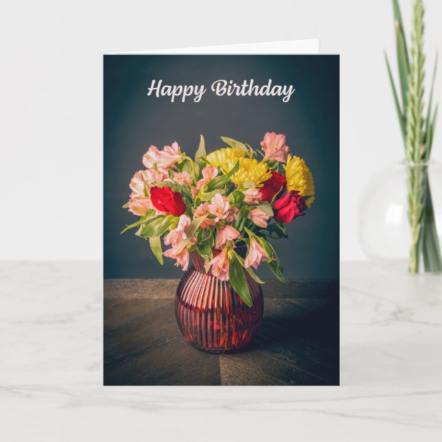 Cartes Pour Fêtes Annuelles Joyeux Anniversaire Beau Vase de Fleurs Photo (Devant)