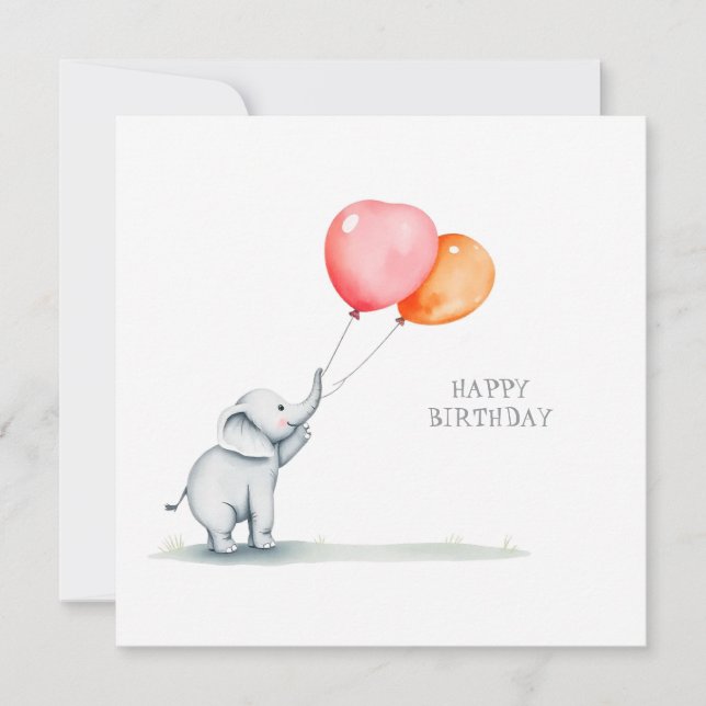 Cartes Pour Fêtes Annuelles Joyeux anniversaire. bébé éléphant avec ballons (Devant)