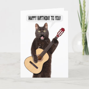 Cartes Pour Fêtes Annuelles Joyeux Anniversaire Chat chantant et jouant de la 