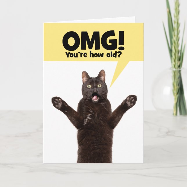 Cartes Pour Fêtes Annuelles Joyeux Anniversaire Chat Choqué Avec Bouche Humour (Devant)