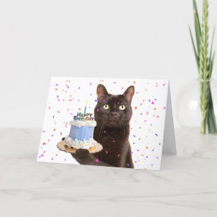 Cartes Pour Fêtes Annuelles Joyeux anniversaire Chat Holding Birthday Chat