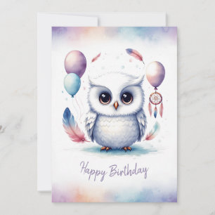Cartes Pour Fêtes Annuelles Joyeux Anniversaire Chouette Harfang Aquarelle Ado