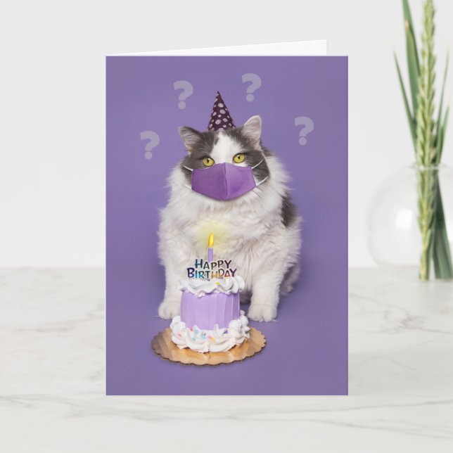 Cartes Pour Fêtes Annuelles Joyeux Anniversaire Confus Chat Avec Masque Visage (Devant)