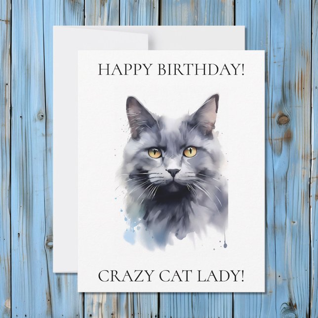Cartes Pour Fêtes Annuelles Joyeux Anniversaire Crazy Cat Lady Grey Cat (Créateur téléchargé)