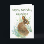 Cartes Pour Fêtes Annuelles Joyeux Anniversaire Cute Bunny Grandson spécial<br><div class="desc">Couleur d'eau douce Rabat pour les voeux d'anniversaire de votre petit-fils</div>