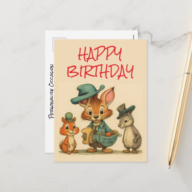 Cartes Pour Fêtes Annuelles Joyeux Anniversaire Drôles Cute Dessin Animé Anima (Devant/Arrière en situation)
