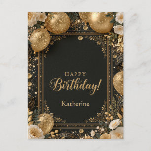 Cartes Pour Fêtes Annuelles Joyeux Anniversaire élégant noir et or avec nom