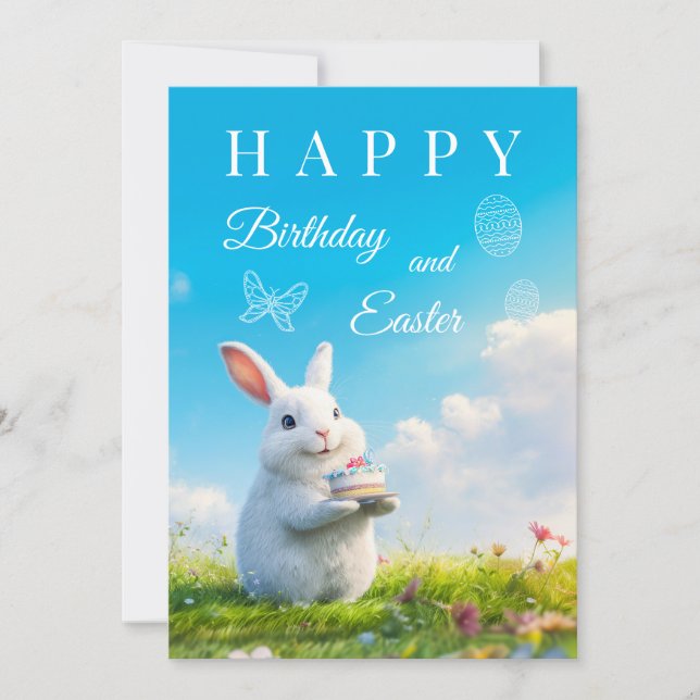Cartes Pour Fêtes Annuelles Joyeux anniversaire et lapin de Pâques (Devant)