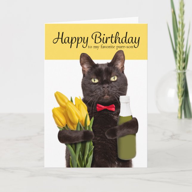 Cartes Pour Fêtes Annuelles Joyeux anniversaire Favori PURRson Chat avec cadea (Devant)
