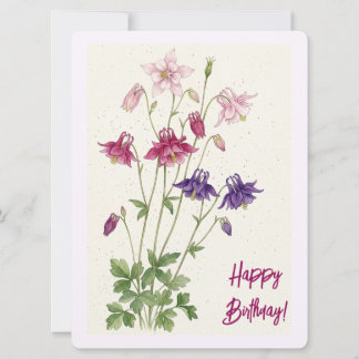 Cartes Pour Fêtes Annuelles Joyeux anniversaire fleurs aquarelle rose violet 