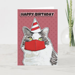 Cartes Pour Fêtes Annuelles Joyeux anniversaire Funny Kitty en Coronavirus rou